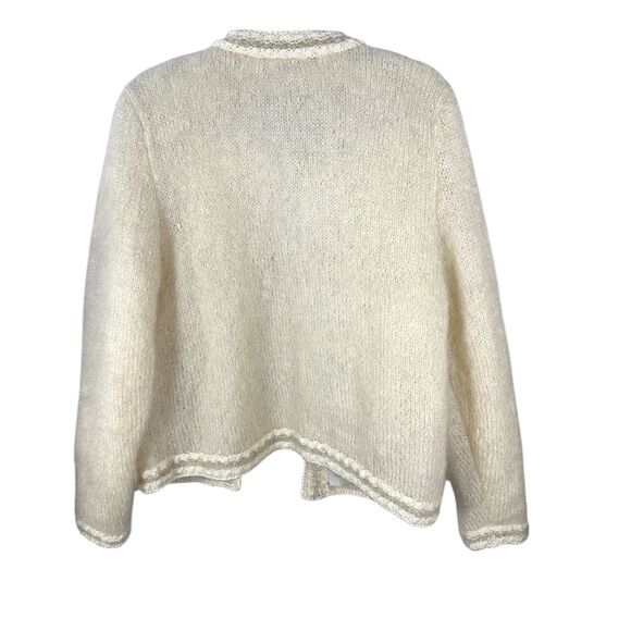 Lynn Williams New Zealand Vintage Mohair Wool Cream Cardigan Pearl Button Large - Picture 6 of 7